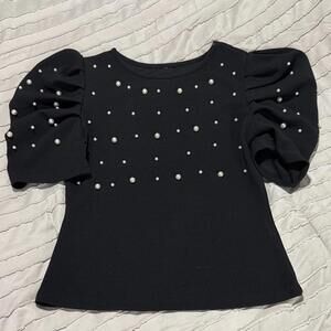 Amazon Black Puff Sleeve Pearl Top